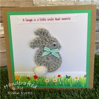 Crochet Bunny Card - Grey/Mint